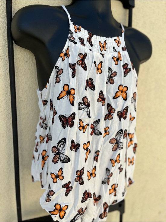 No Boundaries Tops - No Boundaries White Butterfly Print Sleeveless Halter Top
